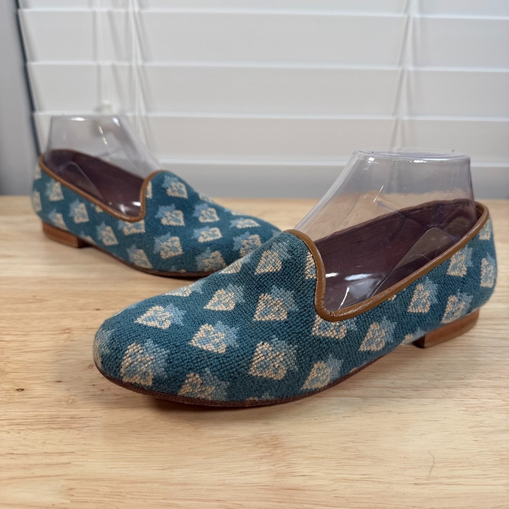 Zalo Venetian Loafer Women's Blue Geometric Knit Slip-On Classic Preppy - 7
